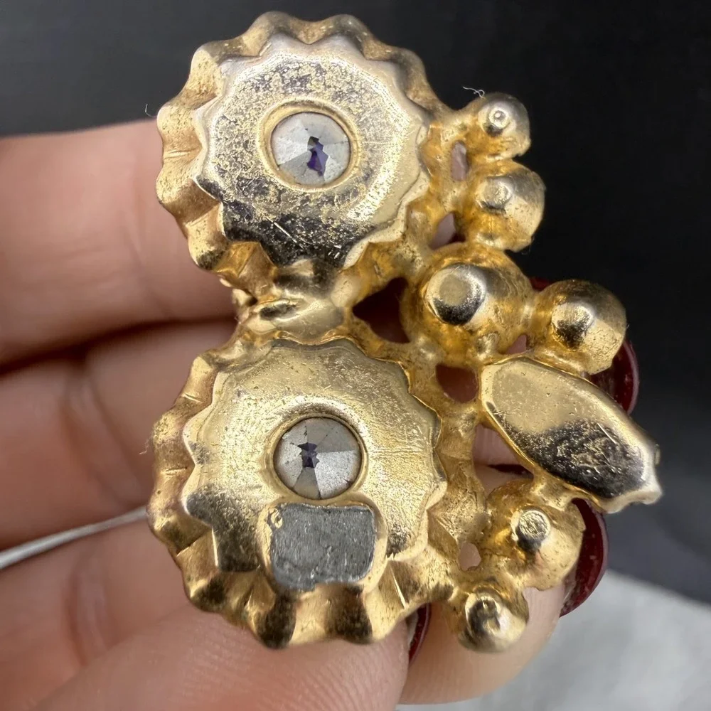 Vintage Alice Caviness Clip On Earrings ONE MISSING BACK Gold Tone AB Rhinestone